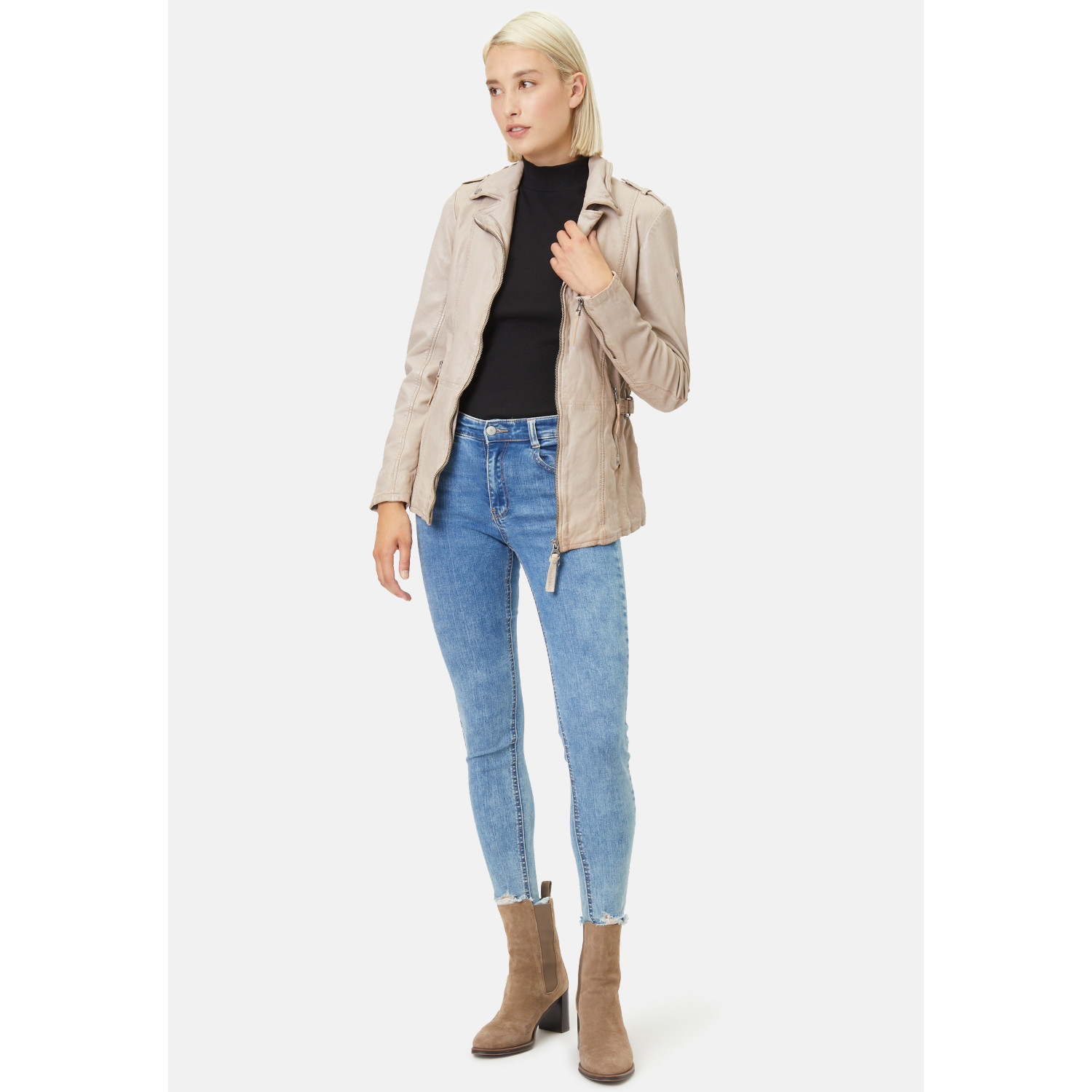 Geaca de Piele Dama Gipsy Bej Deschis GWYelli – Black Friday