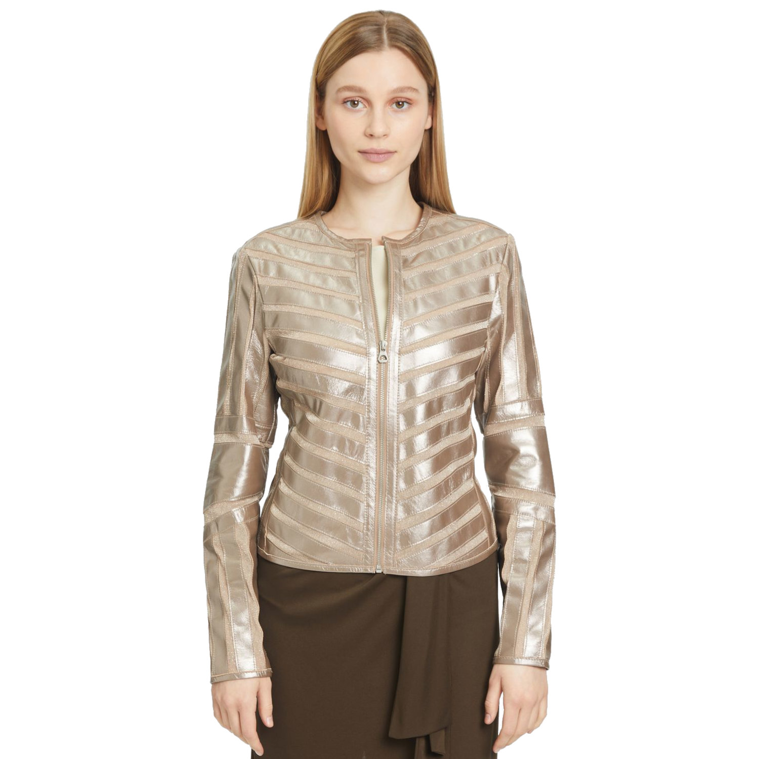 Geaca de Piele Dama Gipsy Argintiu Antic Metalizat GWYula – Geci de Piele