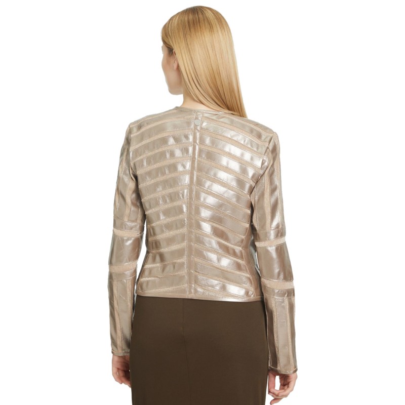 Geaca de Piele Dama Gipsy Argintiu Antic Metalizat GWYula – Geci de Piele