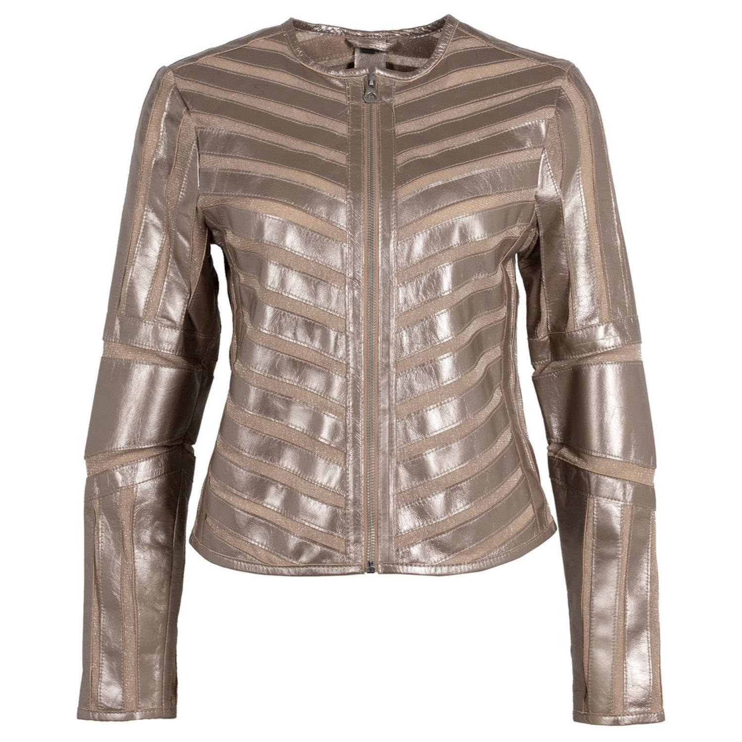 Geaca de Piele Dama Gipsy Argintiu Antic Metalizat GWYula – Geci de Piele
