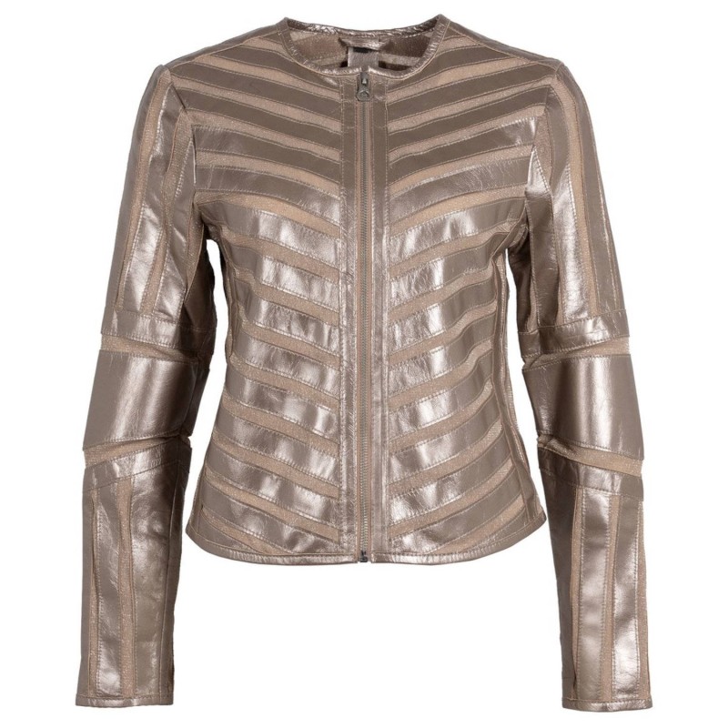 Geaca de Piele Dama Gipsy Argintiu Antic Metalizat GWYula – Geci de Piele