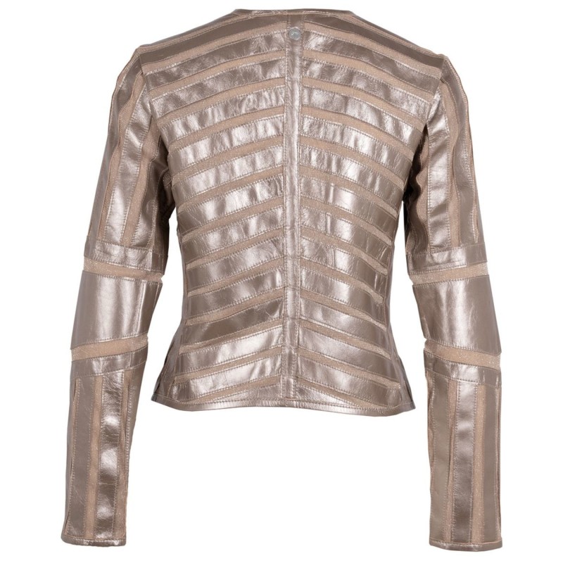 Geaca de Piele Dama Gipsy Argintiu Antic Metalizat GWYula – Geci de Piele