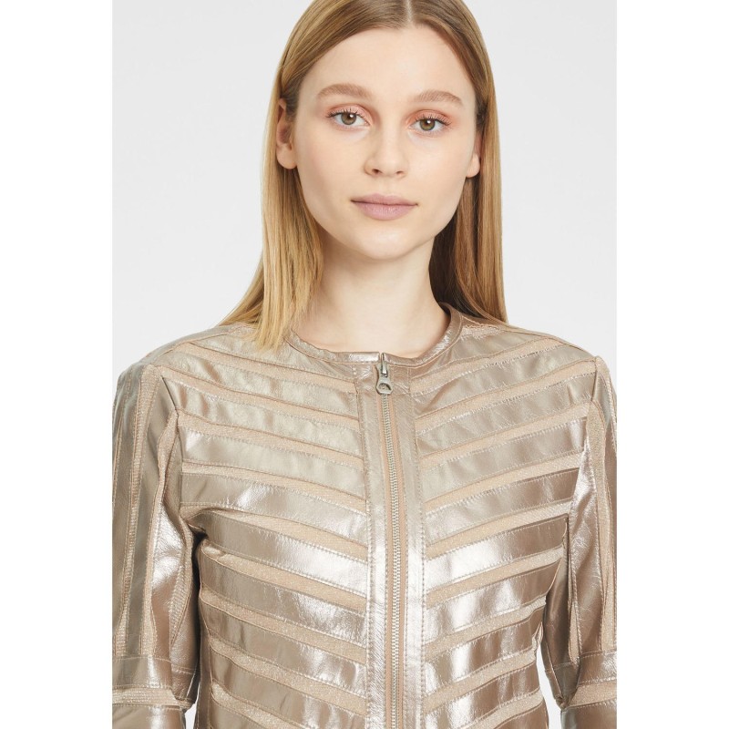 Geaca de Piele Dama Gipsy Argintiu Antic Metalizat GWYula – Geci de Piele