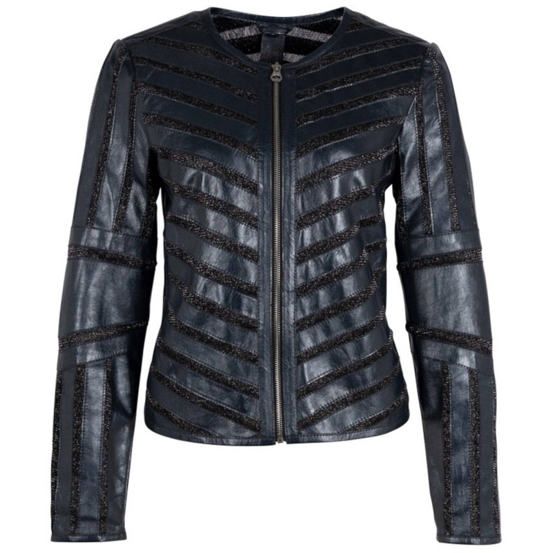 Geaca de Piele Dama Gipsy Bleumarin Inchis Metalizat GWYula – IMBRACAMINTE