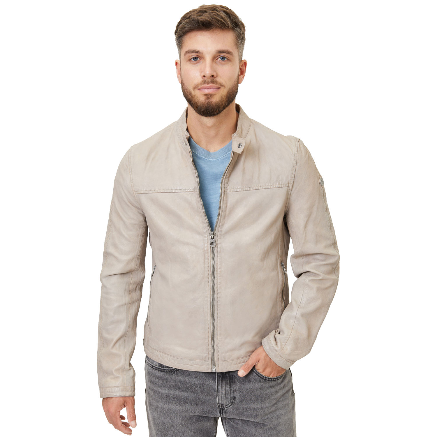 Geaca de Piele Barbati Gipsy Alb Ivoriu Hiet – Geci de Piele