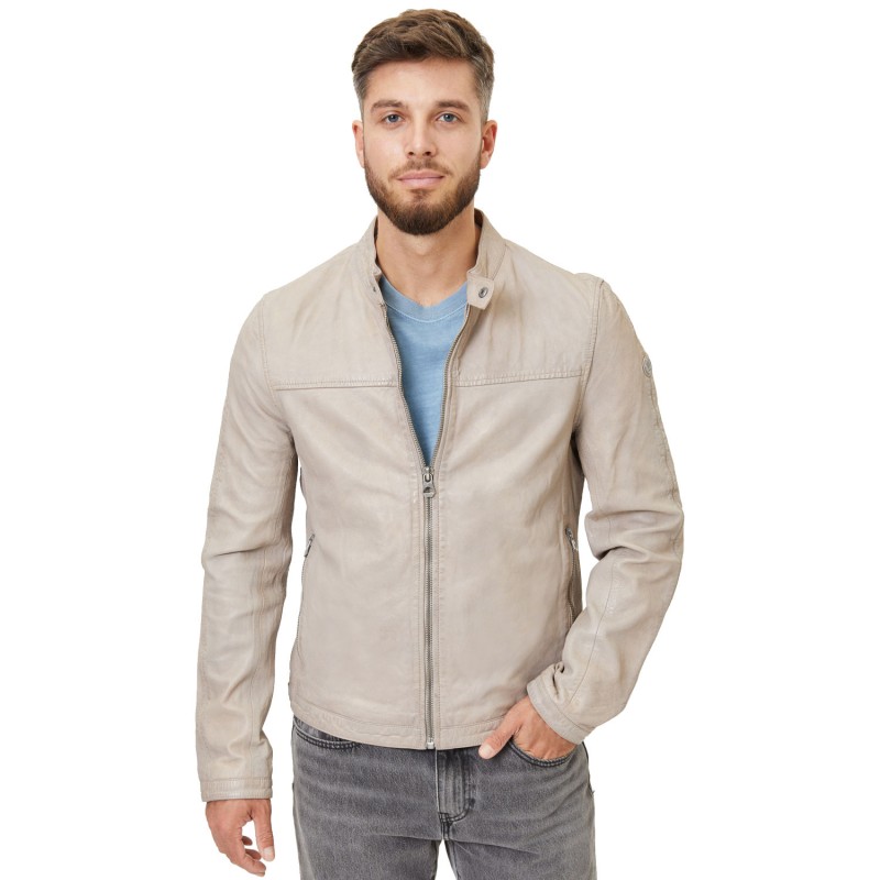 Geaca de Piele Barbati Gipsy Alb Ivoriu Hiet – Geci de Piele