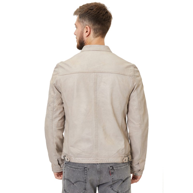 Geaca de Piele Barbati Gipsy Alb Ivoriu Hiet – Geci de Piele