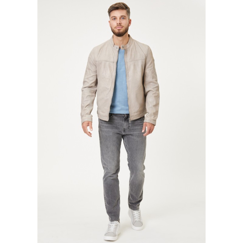 Geaca de Piele Barbati Gipsy Alb Ivoriu Hiet – Geci de Piele