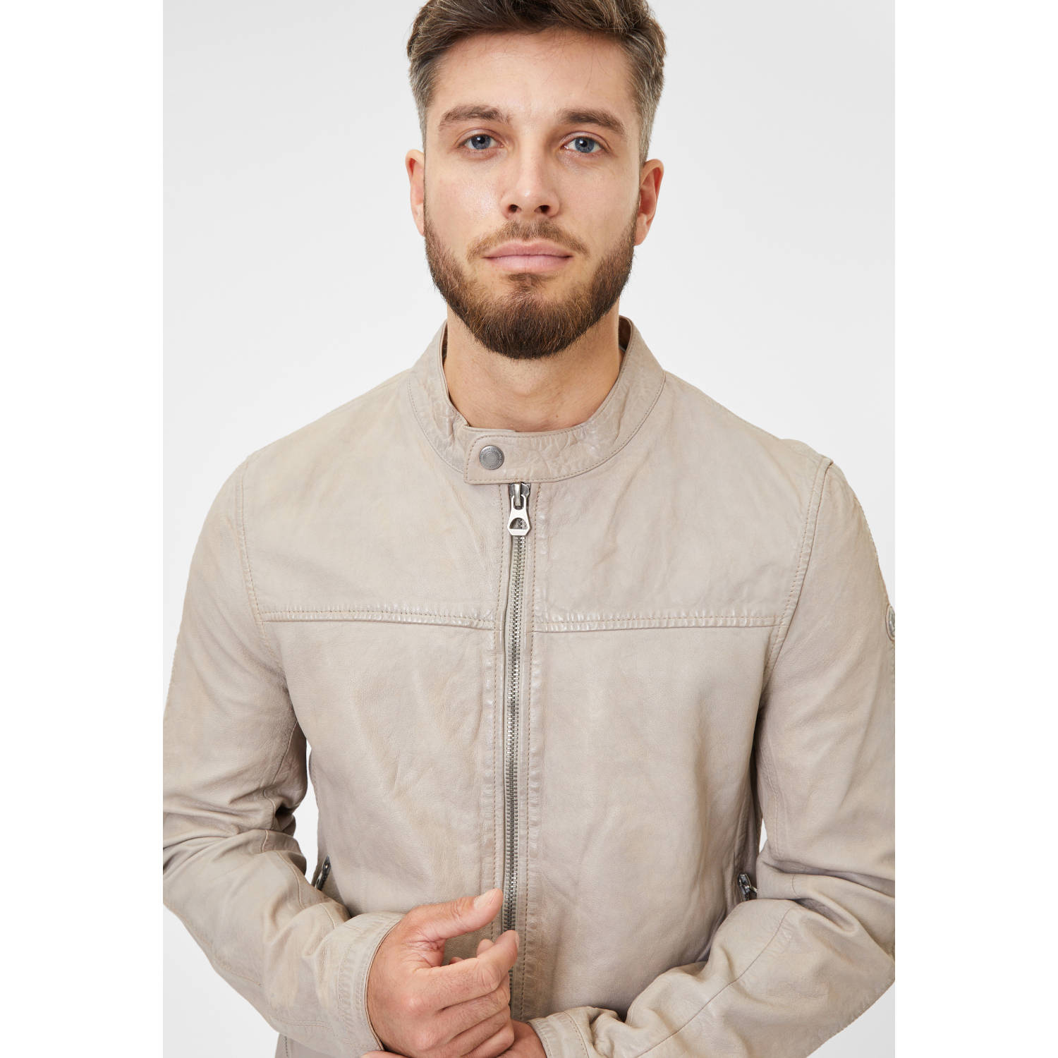 Geaca de Piele Barbati Gipsy Alb Ivoriu Hiet – Geci de Piele