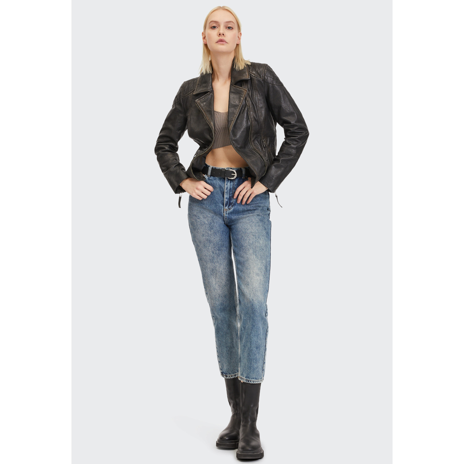 Geaca de Piele Dama Gipsy Negru Vintage Jale – Geci de Piele