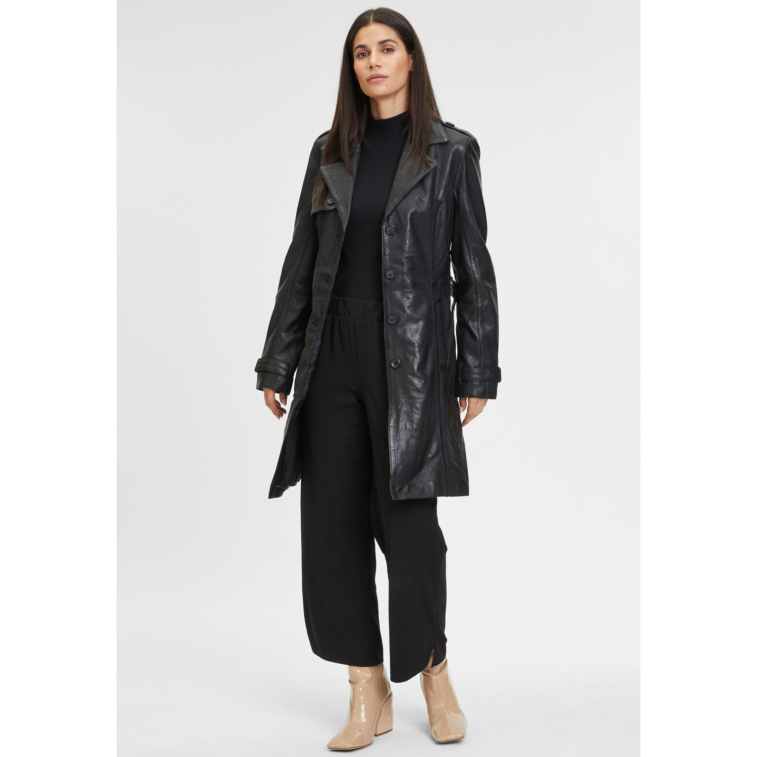 Geaca Lunga de Piele Dama Gipsy Neagra Laily – Geci de Piele