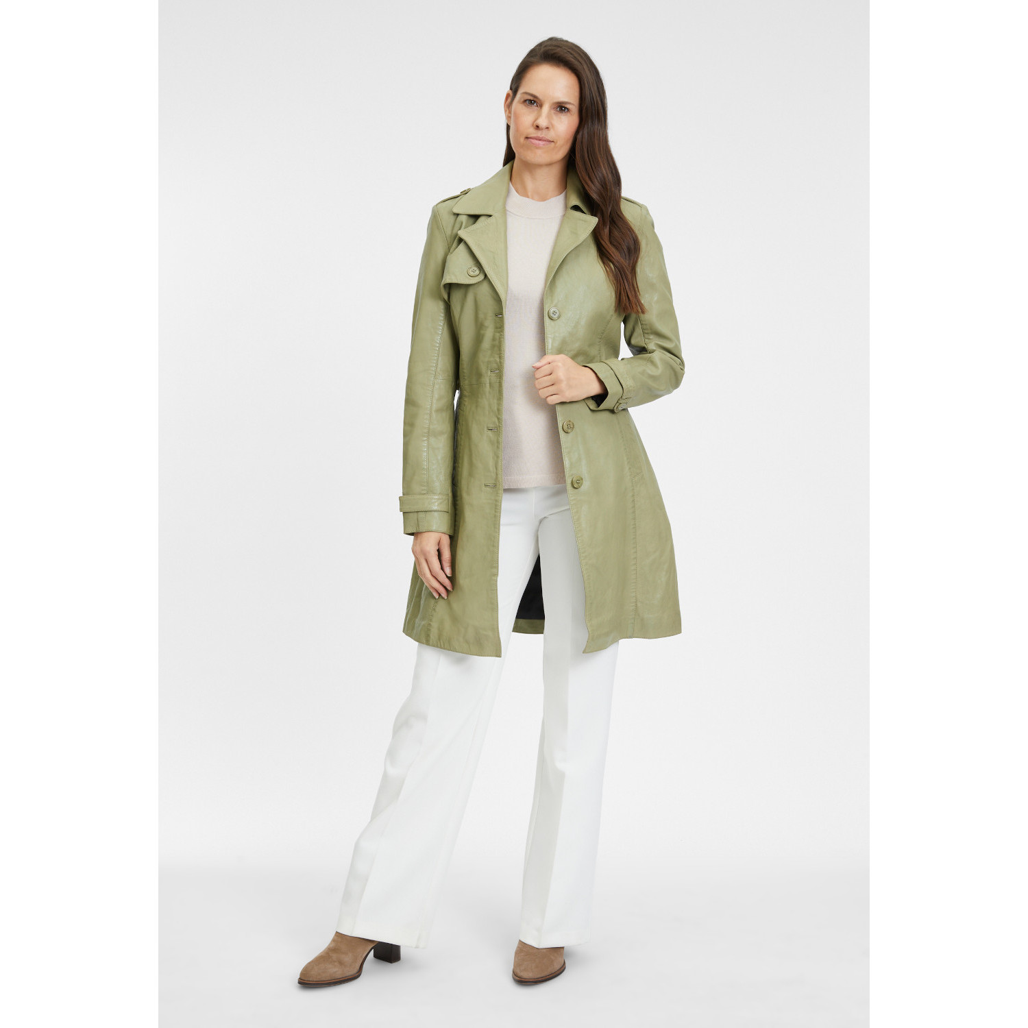 Geaca Lunga de Piele Dama Gipsy Olive Deschis Laily – Black Friday