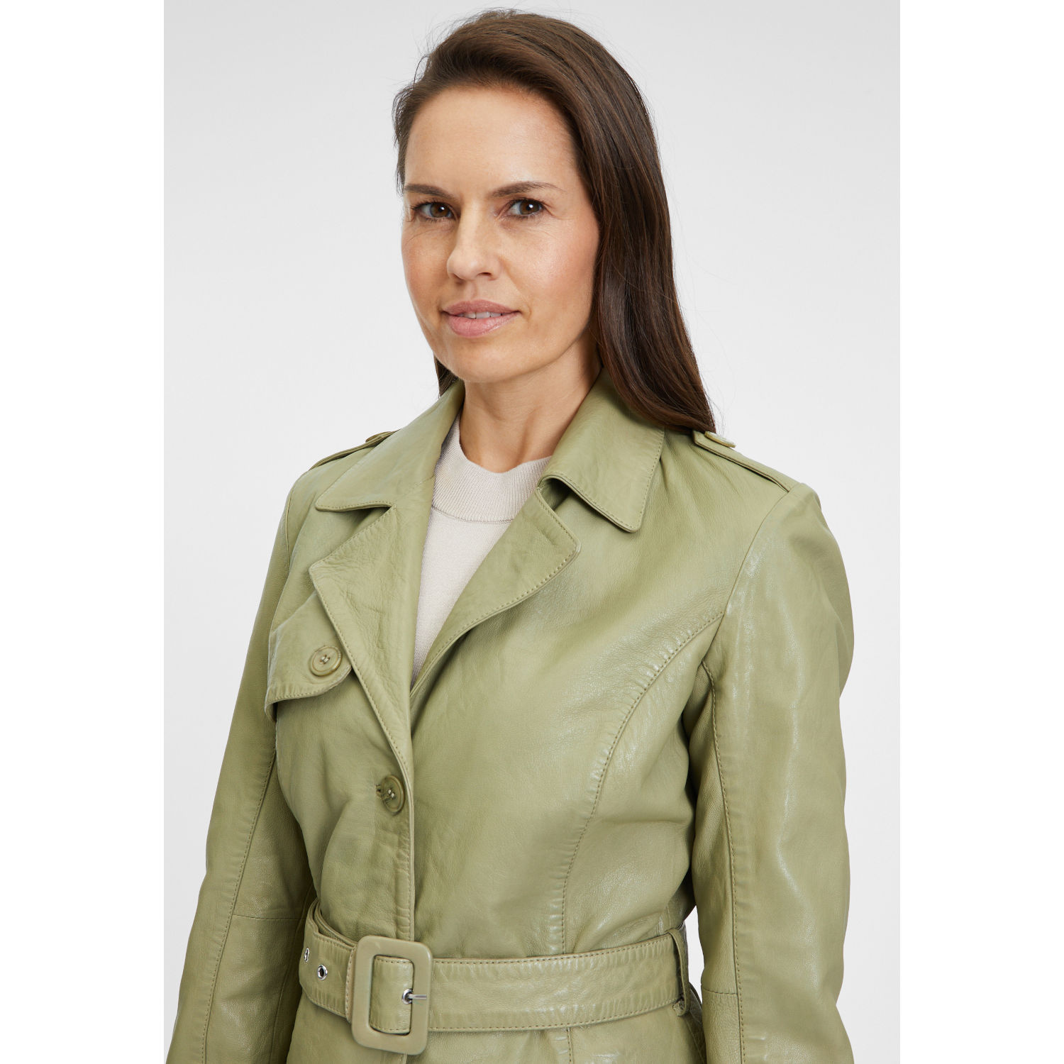 Geaca Lunga de Piele Dama Gipsy Olive Deschis Laily – Black Friday