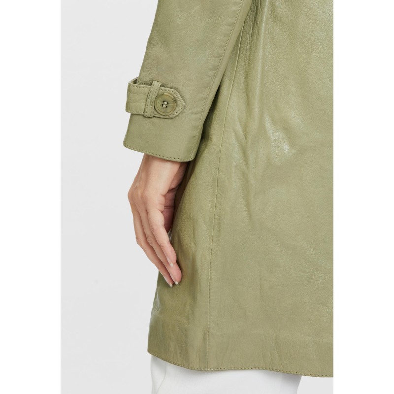 Geaca Lunga de Piele Dama Gipsy Olive Deschis Laily – Black Friday