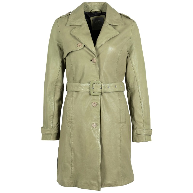 Geaca Lunga de Piele Dama Gipsy Olive Deschis Laily – Black Friday