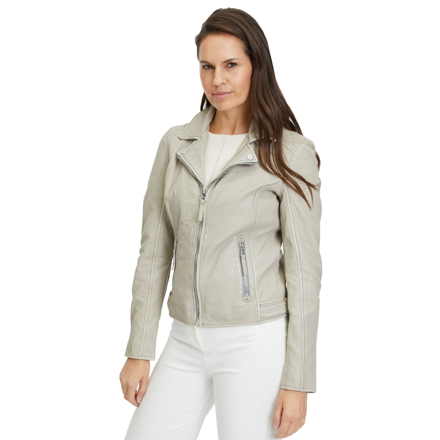 Geaca de Piele Dama Gipsy Gri Argintiu Loreen – Geci de Piele