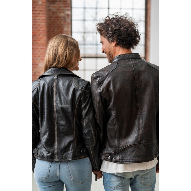 geaca de piele barbati mauritius mmadelmo maro antic piele naturala de miel regular fit