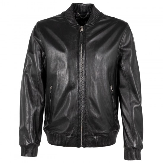 Geaca de Piele Barbati Mauritius Silver Neagra MMAlouis