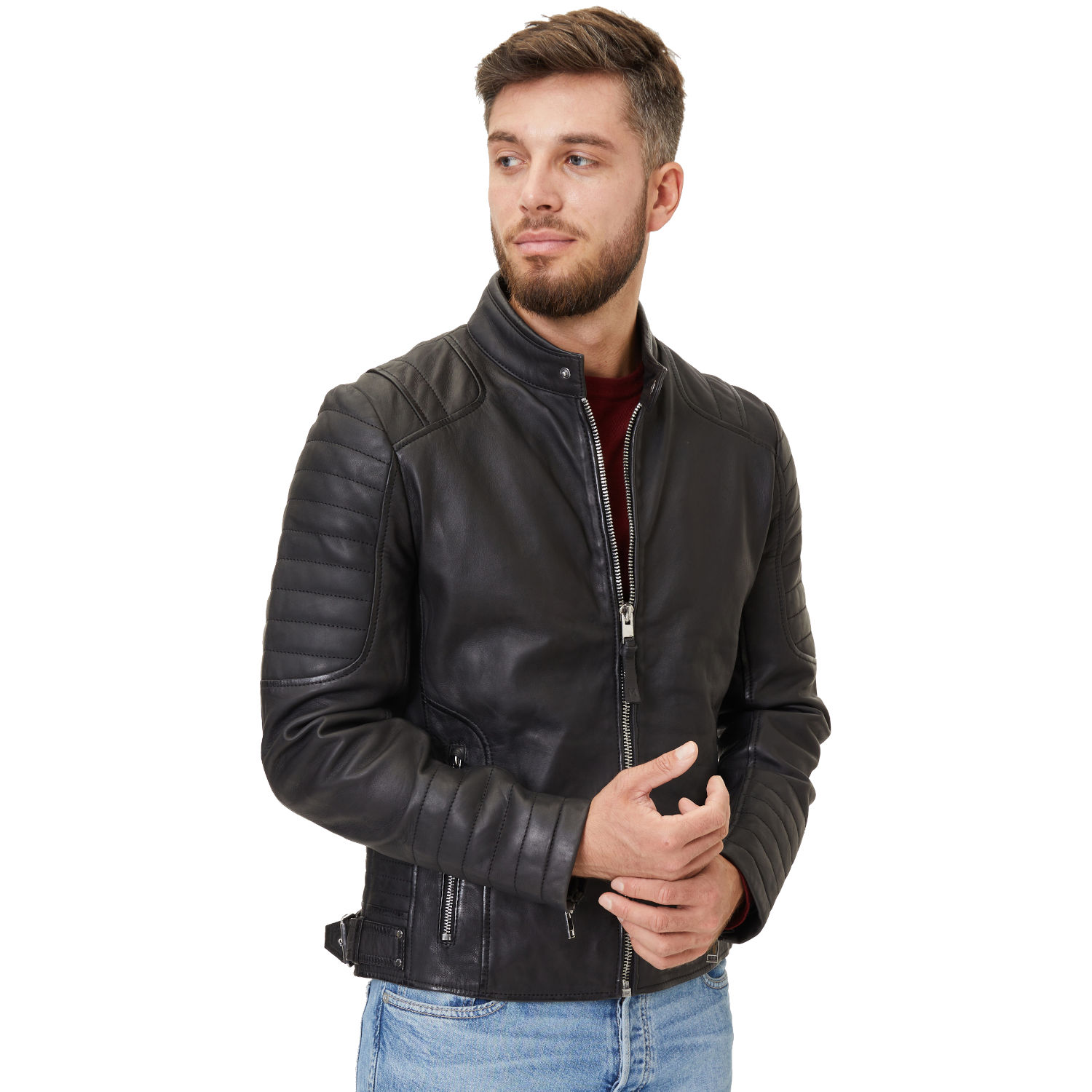 Geaca de Piele Barbati Mauritius Silver Neagra MMElio – Black Friday
