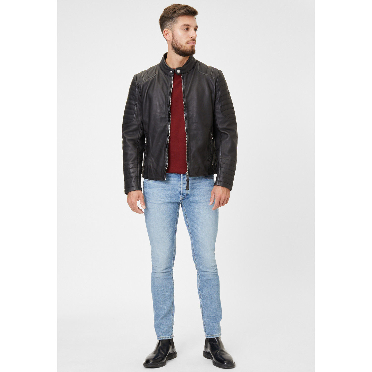 Geaca de Piele Barbati Mauritius Silver Neagra MMElio – Black Friday