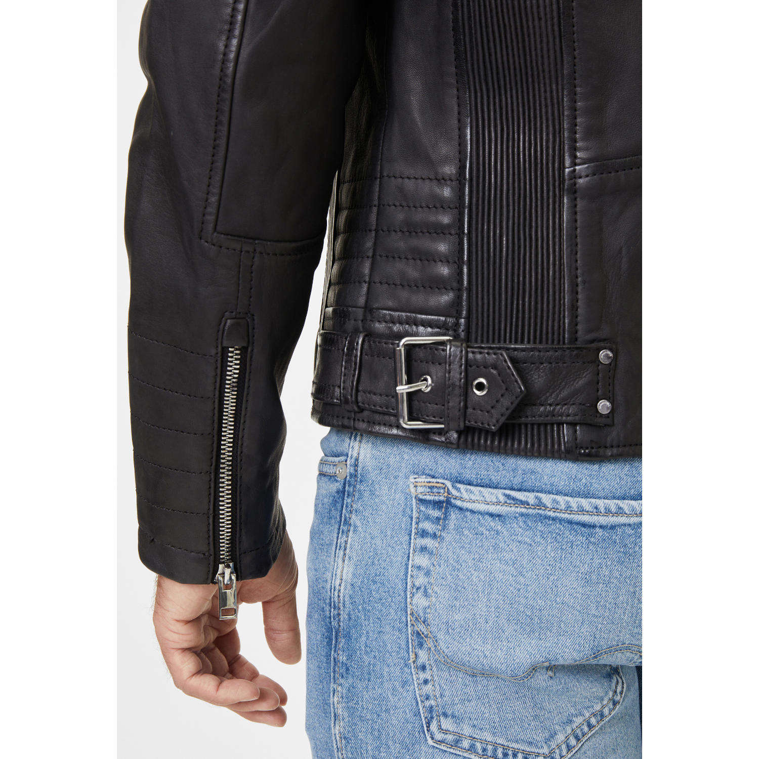 Geaca de Piele Barbati Mauritius Silver Neagra MMElio – Black Friday