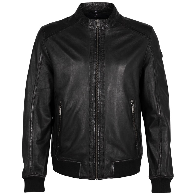 geaca de piele barbati mauritius mmgoran neagra regular fit