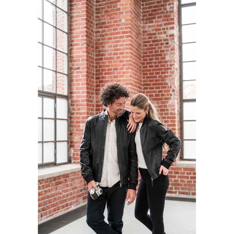 geaca de piele barbati mauritius mmgoran neagra regular fit