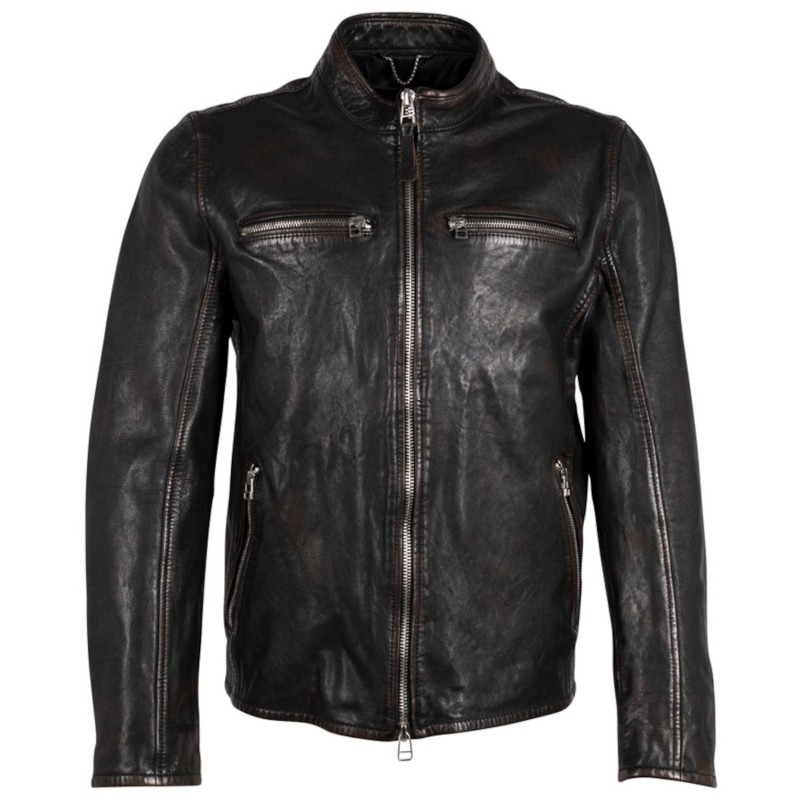 Geaca de Piele Barbati Mauritius Silver Negru Vintage MMMatthio – IMBRACAMINTE