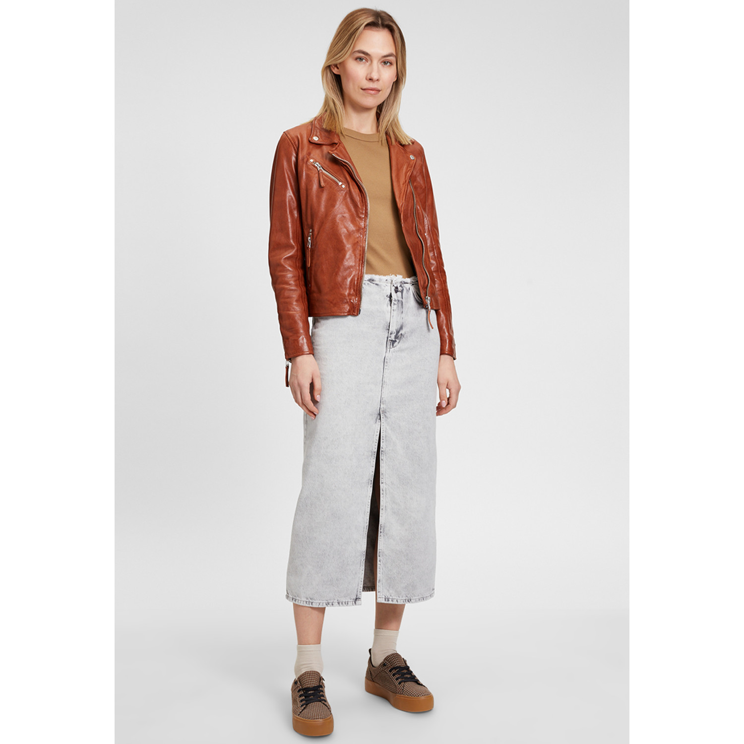 geaca piele dama mauritius mwpaige coniac biker regular fit