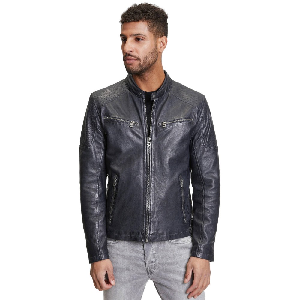 Geaca de Piele Barbati Gipsy Bleumarin/Negru Marc - readytowear