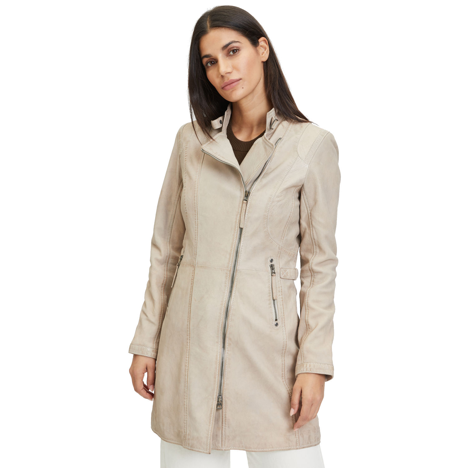 Geaca Lunga de Piele Dama Gipsy Bej Deschis Margarethe – Black Friday