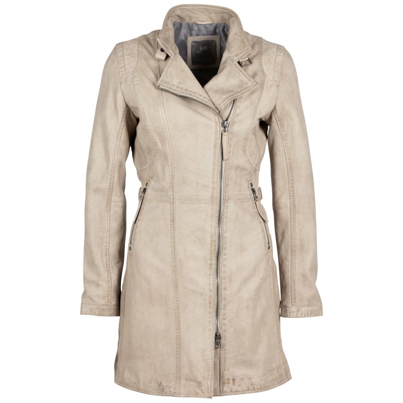 Geaca Lunga de Piele Dama Gipsy Bej Deschis Margarethe – Black Friday