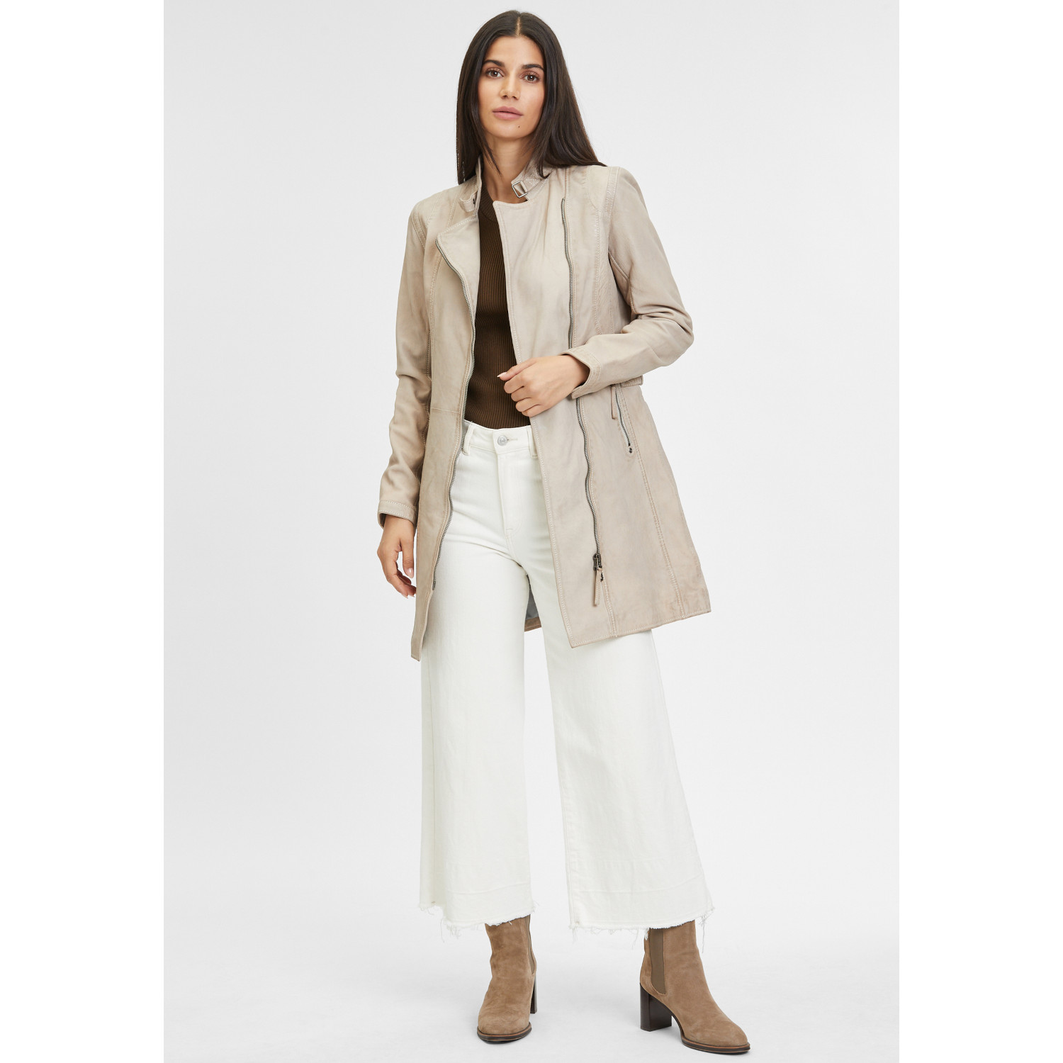 Geaca Lunga de Piele Dama Gipsy Bej Deschis Margarethe – Black Friday