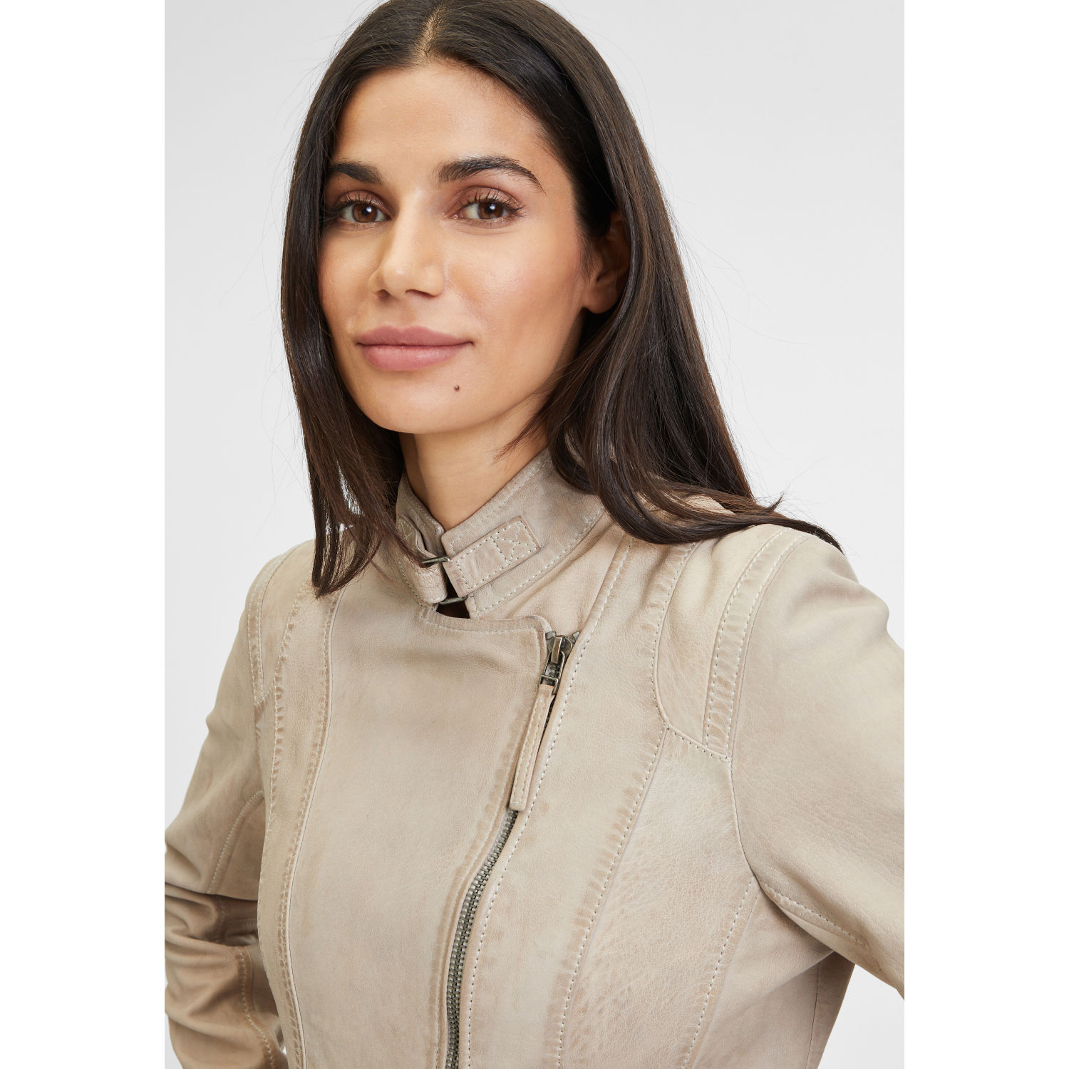 Geaca Lunga de Piele Dama Gipsy Bej Deschis Margarethe – Black Friday