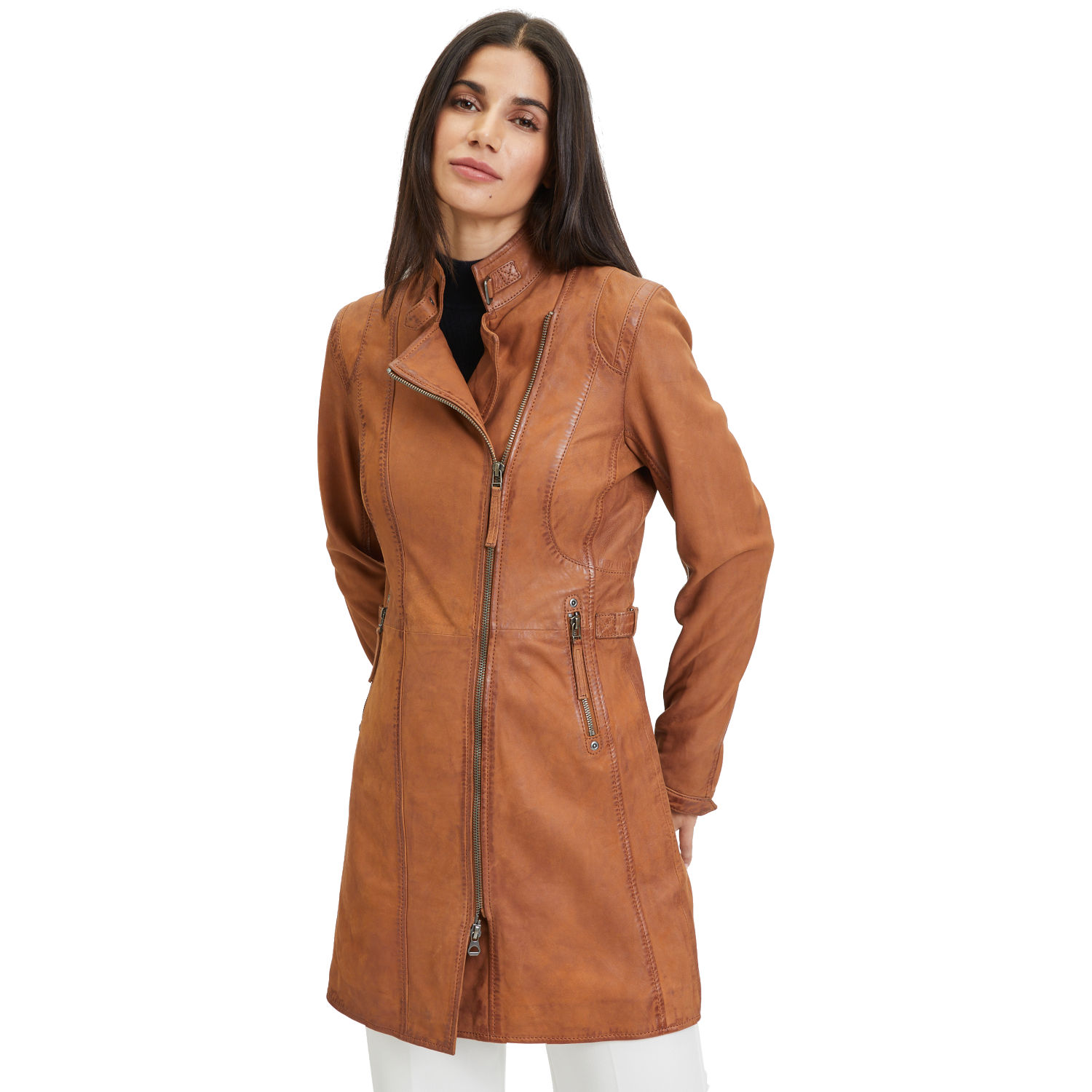 Geaca Lunga de Piele Dama Gipsy Coniac Margarethe – Geci de Piele