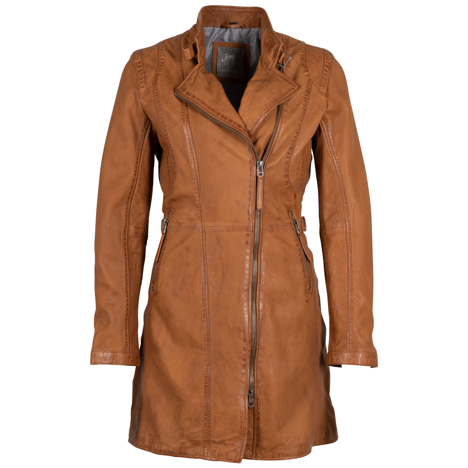 Geaca Lunga de Piele Dama Gipsy Coniac Margarethe – Geci de Piele