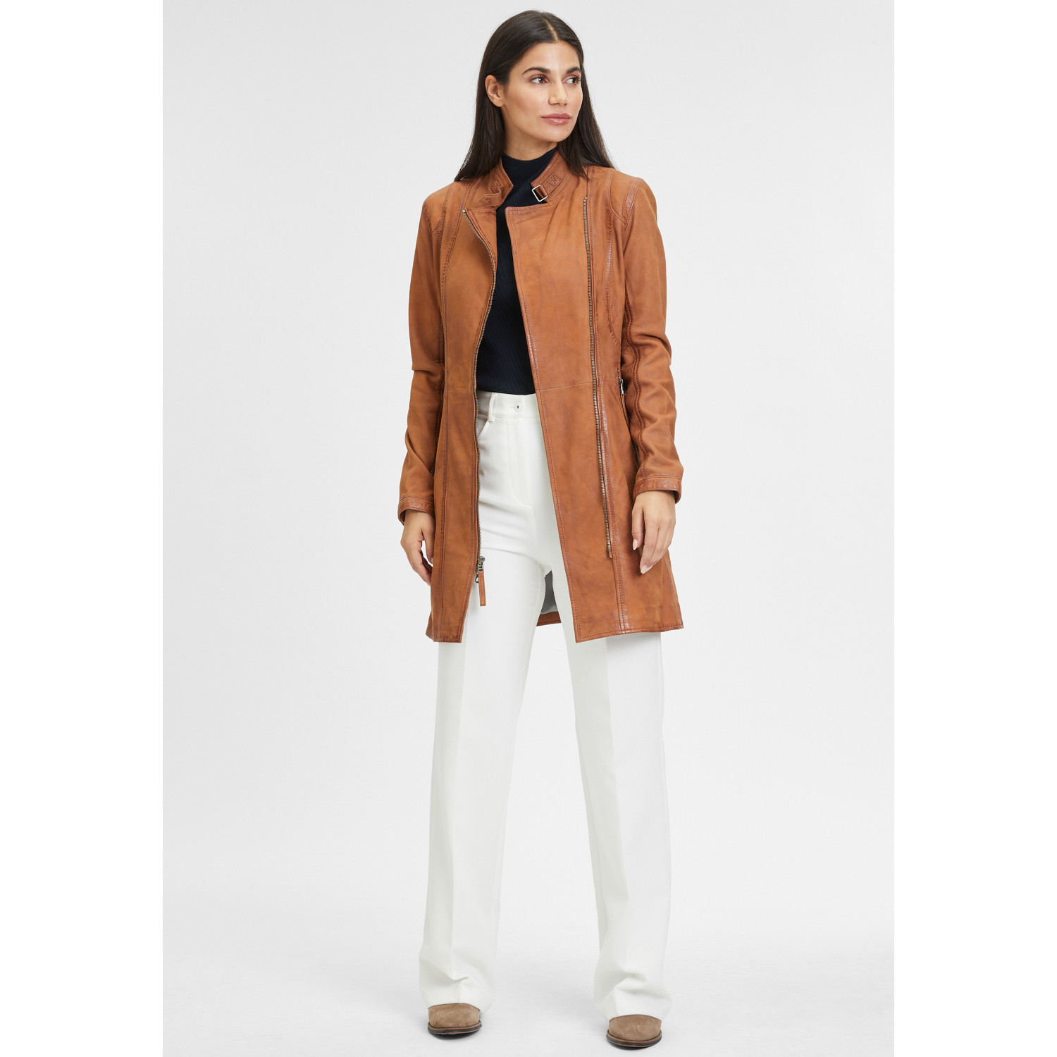 Geaca Lunga de Piele Dama Gipsy Coniac Margarethe – Geci de Piele