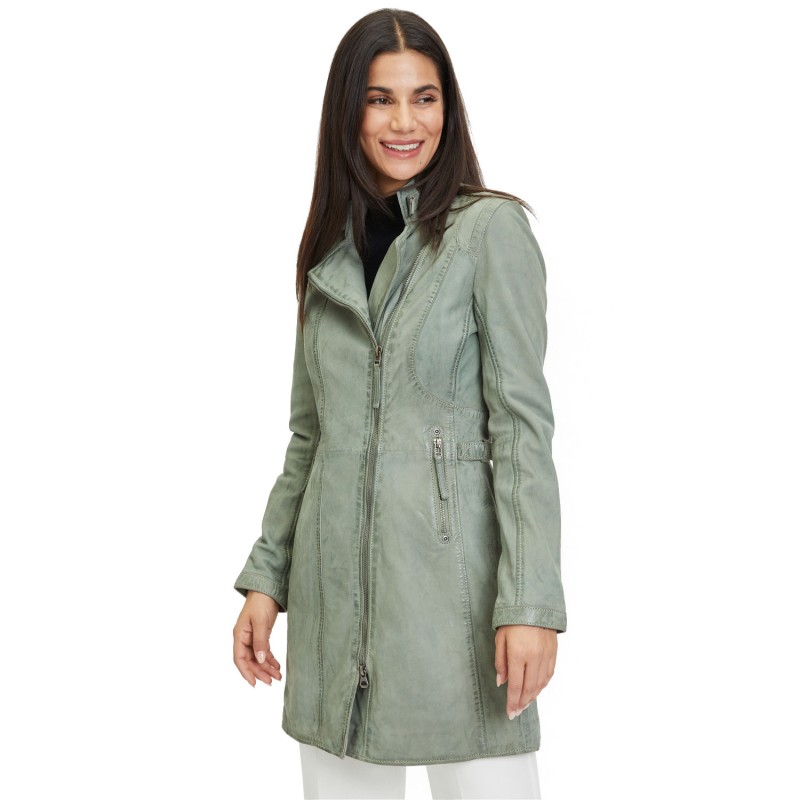 Geaca Lunga de Piele Dama Gipsy Verde Deschis Margarethe – Black Friday