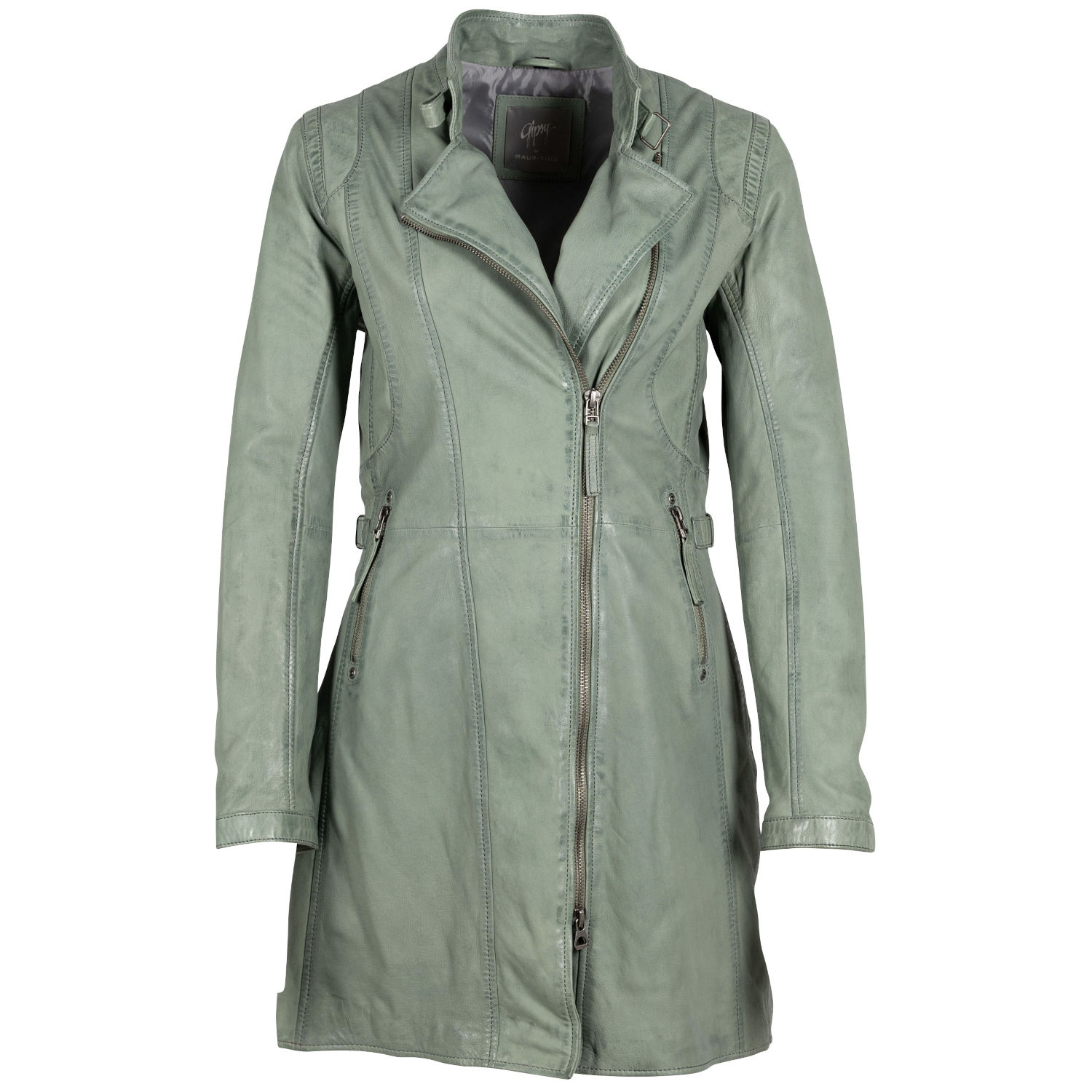 Geaca Lunga de Piele Dama Gipsy Verde Deschis Margarethe – Black Friday