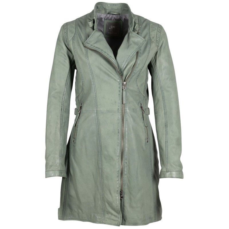 Geaca Lunga de Piele Dama Gipsy Verde Deschis Margarethe – Black Friday