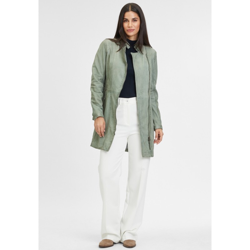 Geaca Lunga de Piele Dama Gipsy Verde Deschis Margarethe – Black Friday