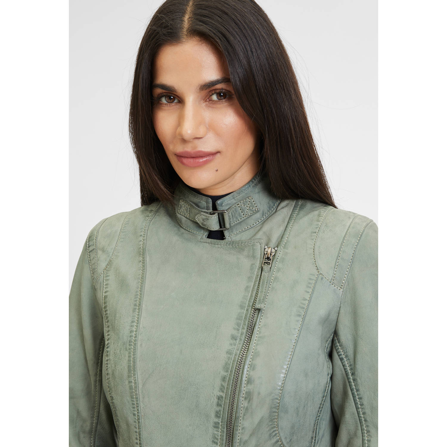 Geaca Lunga de Piele Dama Gipsy Verde Deschis Margarethe – Black Friday