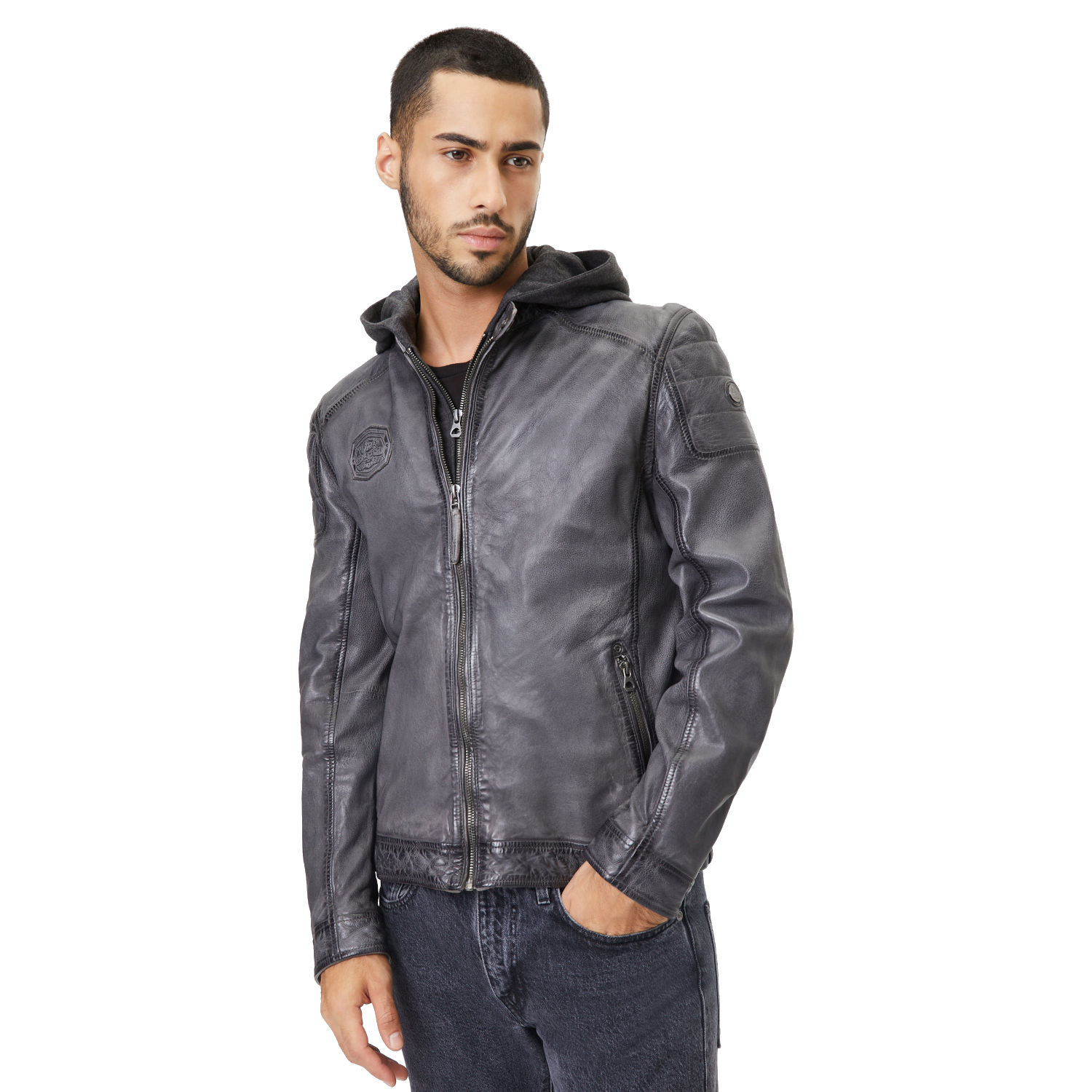 Geaca de Piele Barbati Gipsy Gri Deschis Nemei – Geci de Piele
