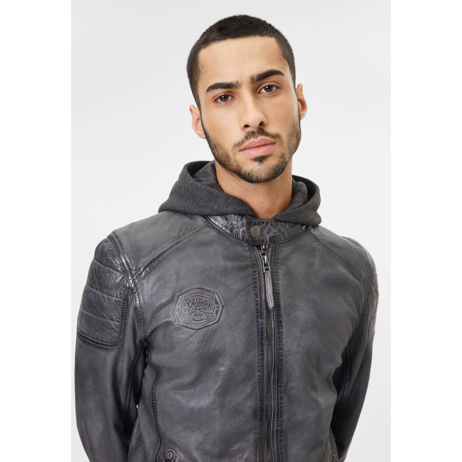 Geaca de Piele Barbati Gipsy Gri Deschis Nemei – Geci de Piele