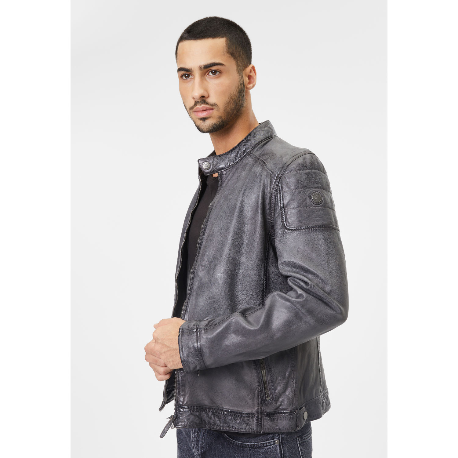 Geaca de Piele Barbati Gipsy Gri Deschis Nemei – Geci de Piele
