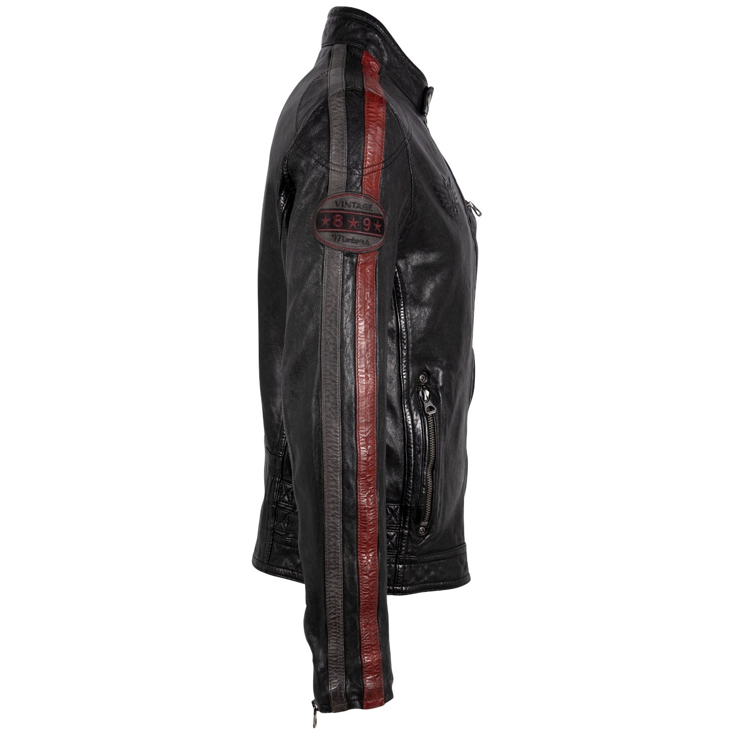 Geaca de Piele Barbati Gipsy Negru/Rosu GMRic – Geci de Piele
