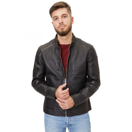 Geaca de Piele Barbati Mauritius Silver Neagra Tamaro