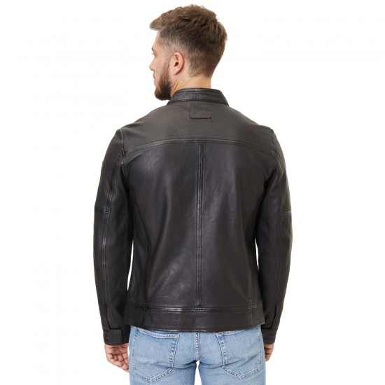 Geaca de Piele Barbati Mauritius Silver Neagra Tamaro