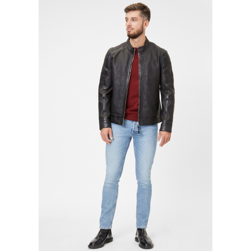 Geaca de Piele Barbati Mauritius Silver Neagra Tamaro – Geci de Piele