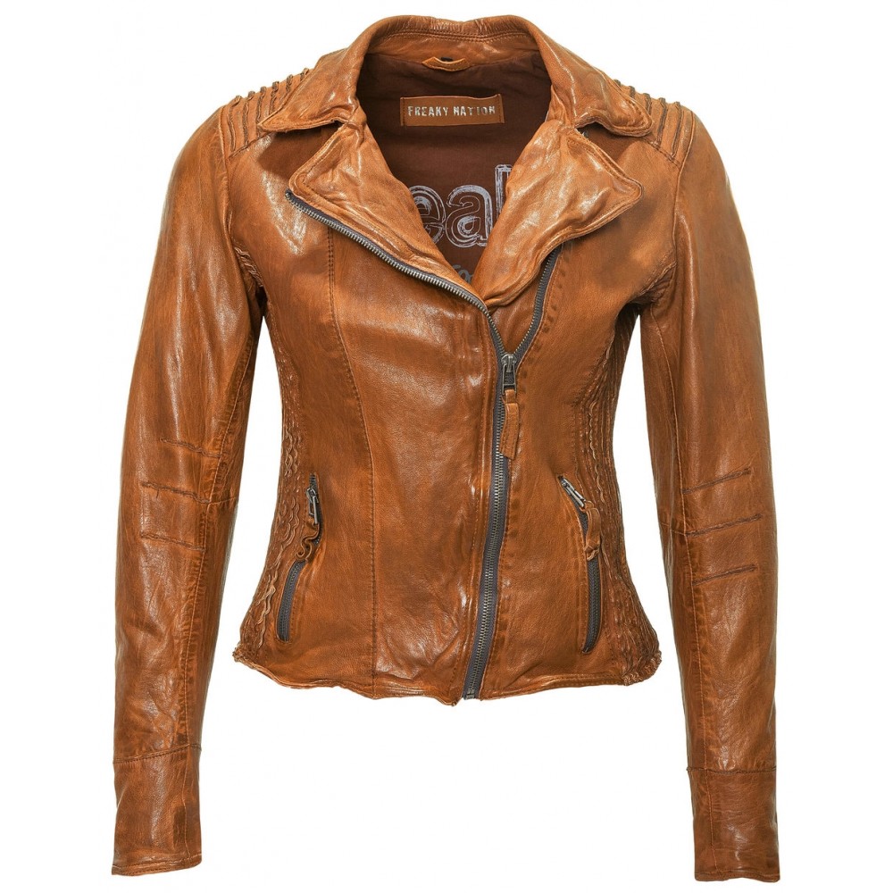 Geaca de Piele Naturala Dama Freaky Nation Coniac Biker FN22350 - readytowear.ro